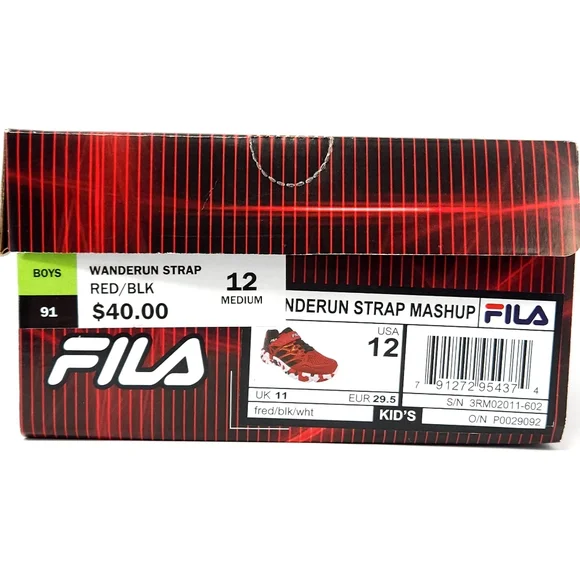 Easy Slip-on No tie Sneakers, Fila Wanderun Strap, Red and Black, Size 12, New - Picture 3 of 5
